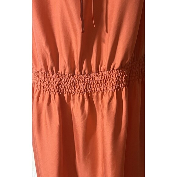 Talbots Drop Waist Dress XL Silk Peach Tie Front Short Sleeves Chic Classic - Picture 9 of 14